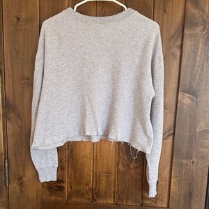 Brandy Melville Gray Waffle Knit Top, raw cropped hem